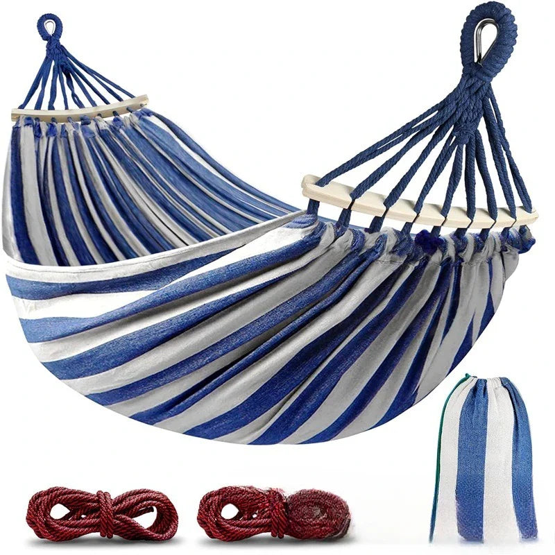 Canvas Double Hammock | Anti-Roll Swing Bed, Wooden Spreaders