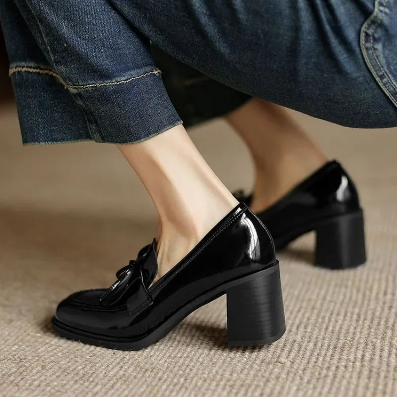 Nell Women's Block Heel Loafers - fabric and finish detail