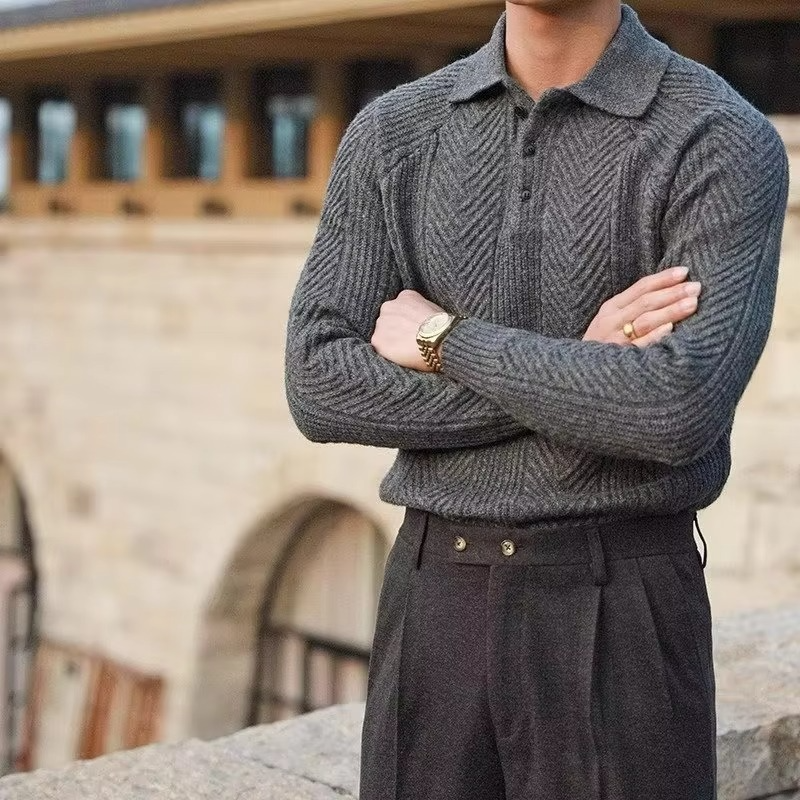 Tristan Men's Sweater | Vintage, Lapel, Long Sleeve