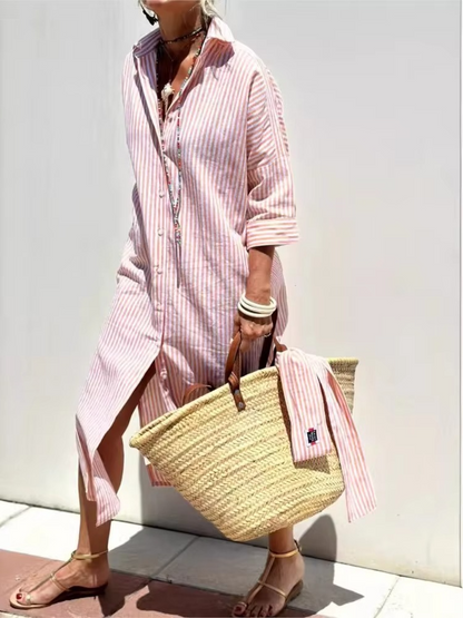 Vera Women's Striped Shirt Dress - styled view