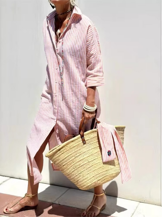 Vera Women's Striped Shirt Dress - styled view