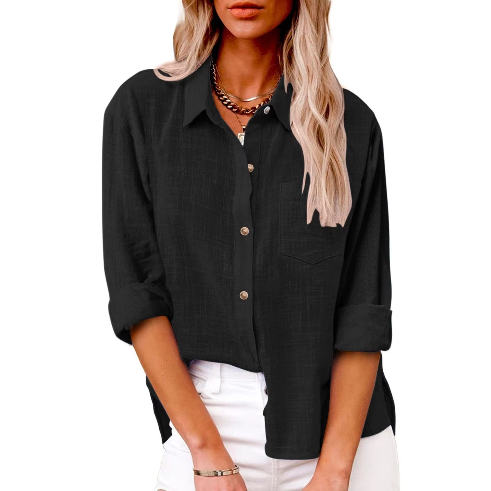 Tamsin Women's Linen Blouse - flat lay