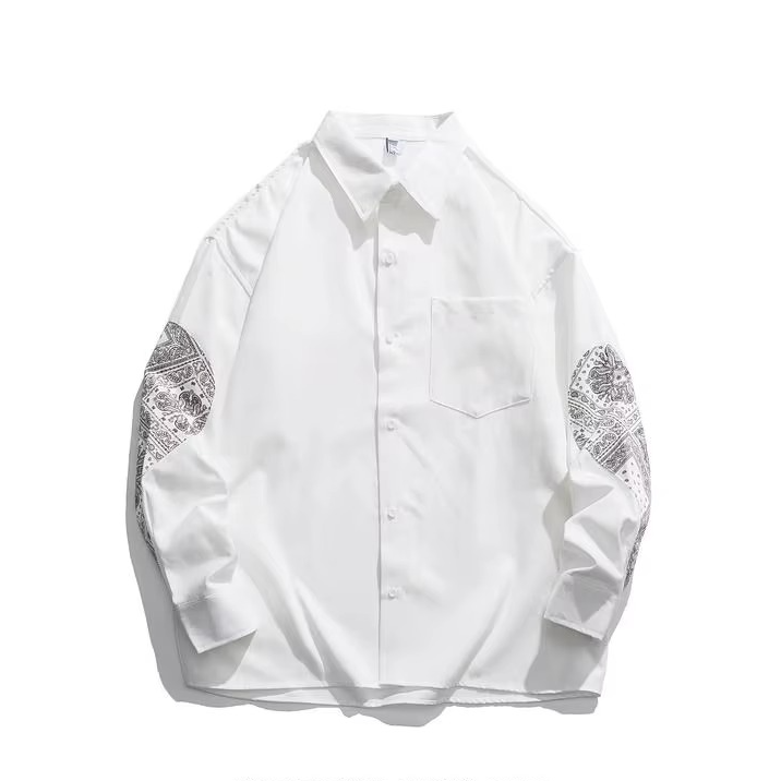 Nico Men's Shirt | Patchwork, Lapel, Long Sleeve