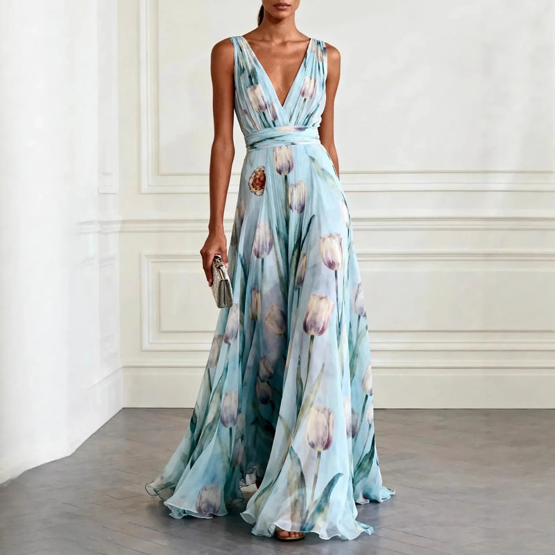 Wilda Women's Floral Maxi Dress | V-neck, Sleeveless