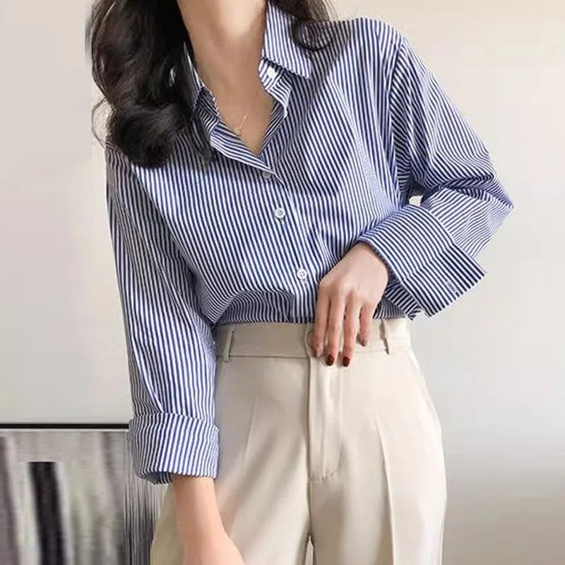 Mira Women's Striped Blouse - flat lay