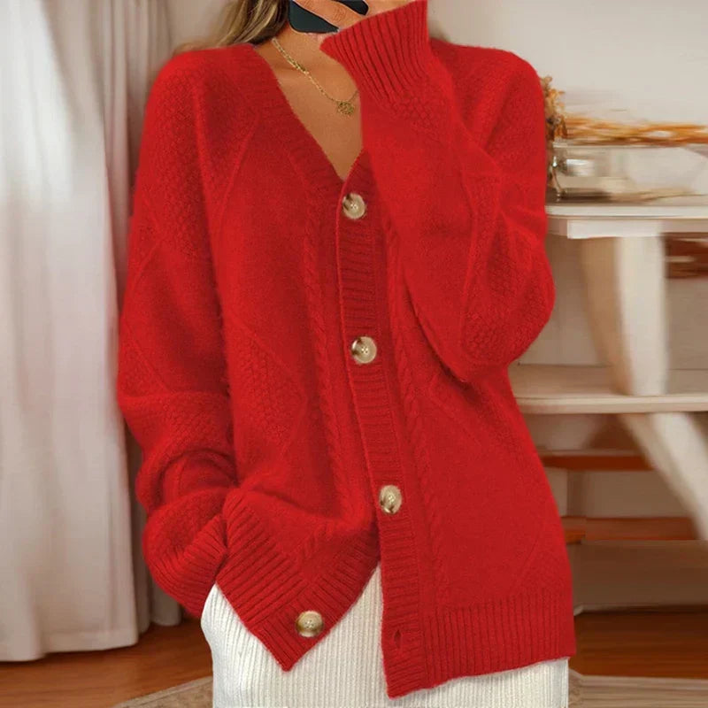 Fleur Women's Cable Knit Cardigan - fabric and finish detail