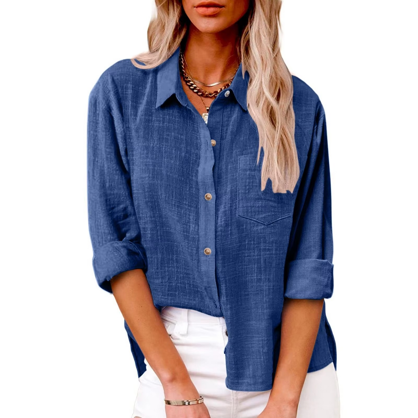 Tamsin Women's Linen Blouse - fabric and finish detail