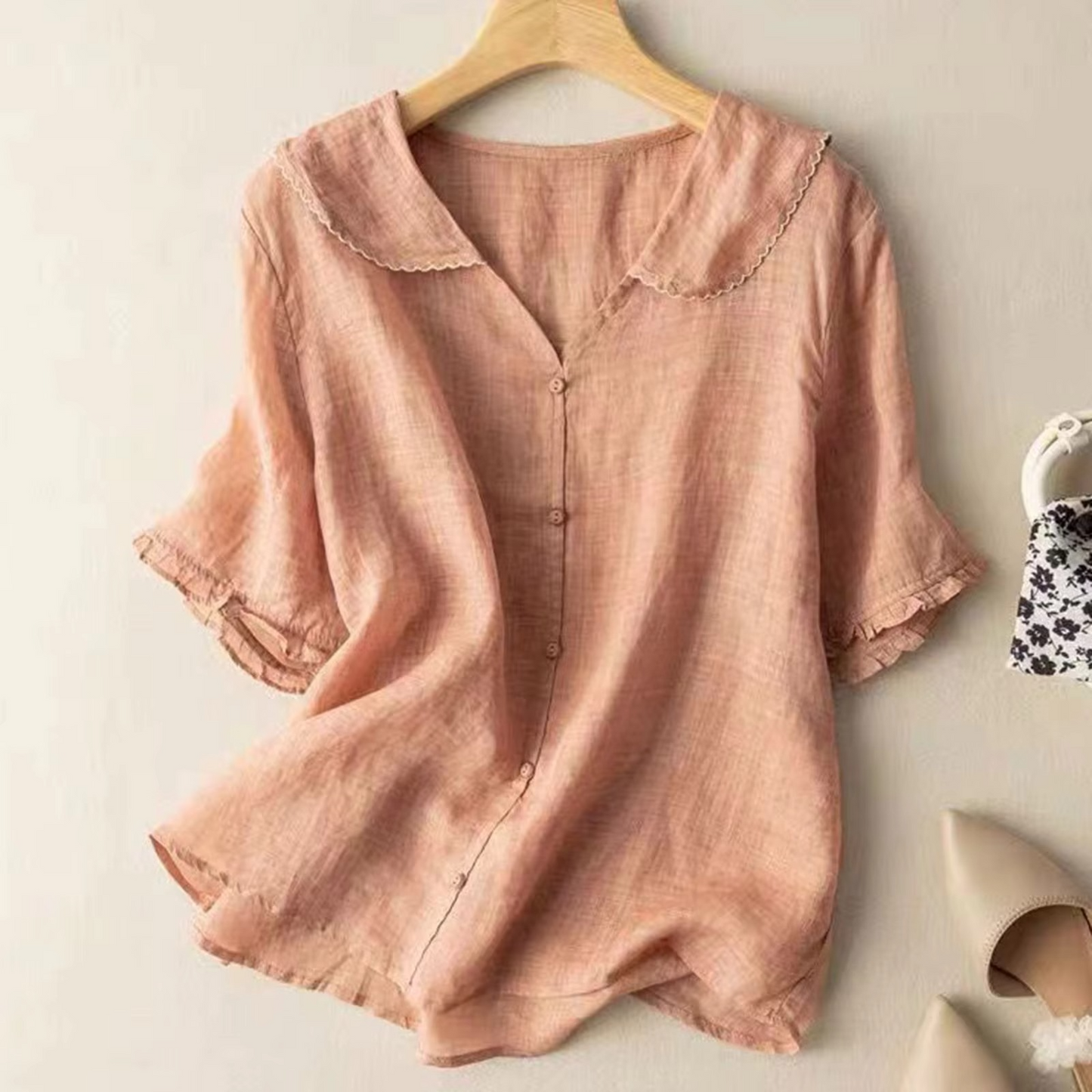 Esme Women's Linen Top - fabric and finish detail
