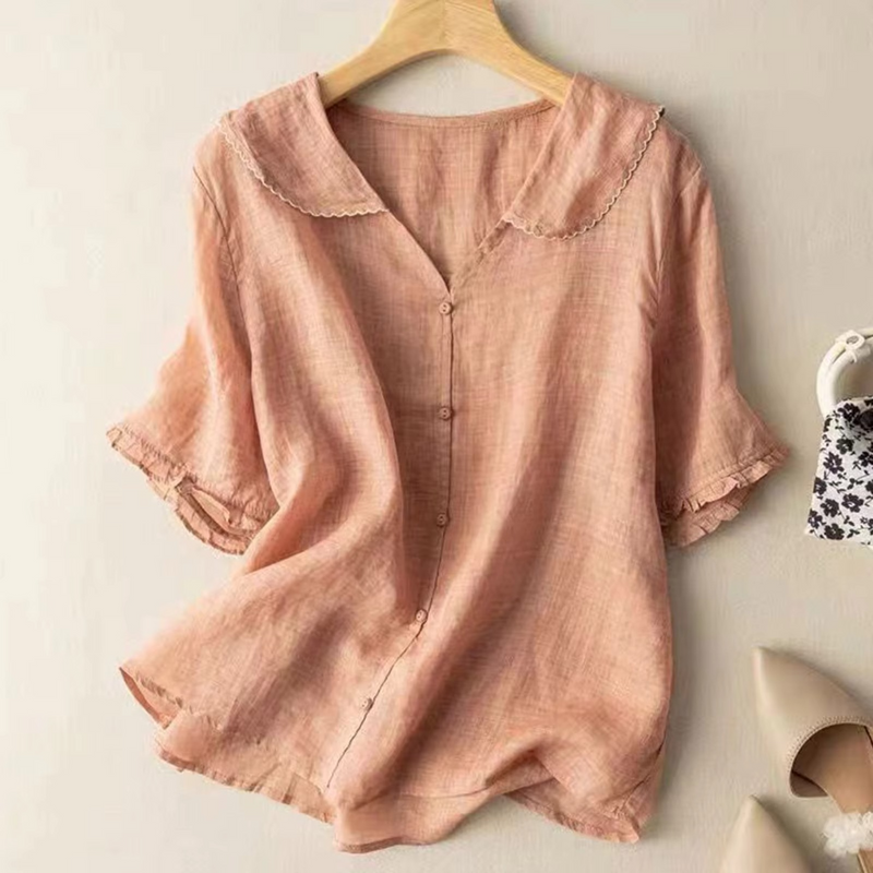 Esme Women's Linen Top - fabric and finish detail
