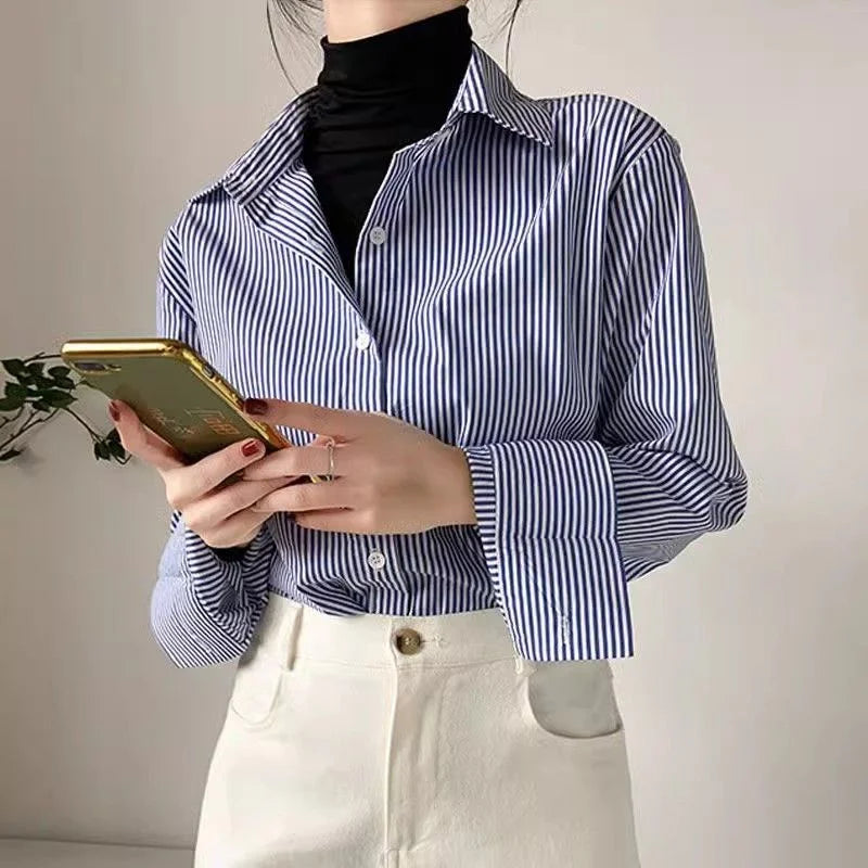 Mira Women's Striped Blouse - close-up detail