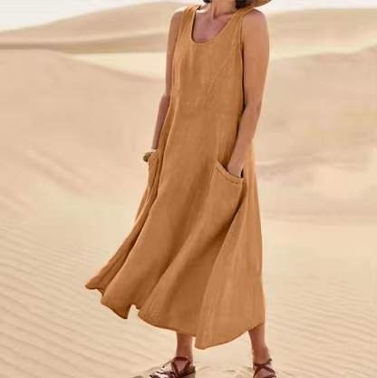 Romy Women's Linen Maxi Dress - flat lay