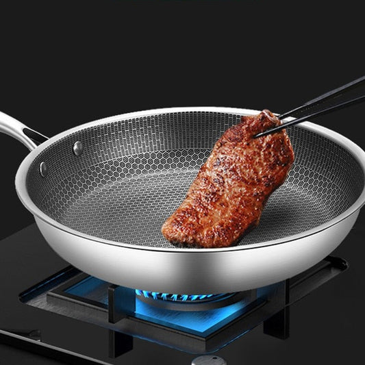 Scratch-Free Stainless Steel Frying Pan with Honeycomb Non-Stick Coating – Ergonomic Handle, Induction Compatible, Easy to Clean 0