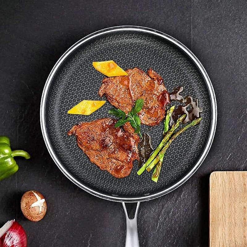 Scratch-Free Stainless Steel Frying Pan with Honeycomb Non-Stick Coating – Ergonomic Handle, Induction Compatible, Easy to Clean 2