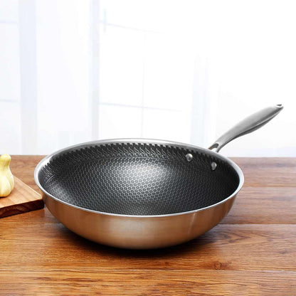 Scratch-Free Stainless Steel Frying Pan with Honeycomb Non-Stick Coating – Ergonomic Handle, Induction Compatible, Easy to Clean 3