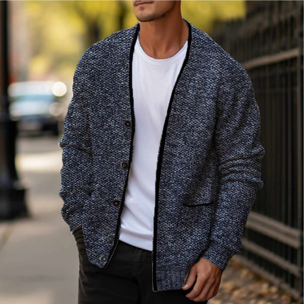 Felix Men's Cardigan - fabric and finish detail