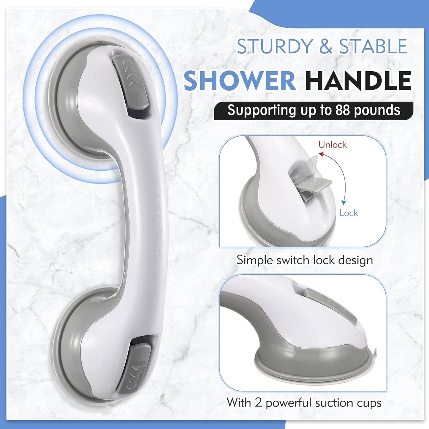 Secure Handle Bar - Safety Grab Bar with Suction Cup Mounting for Bathroom Stability 4
