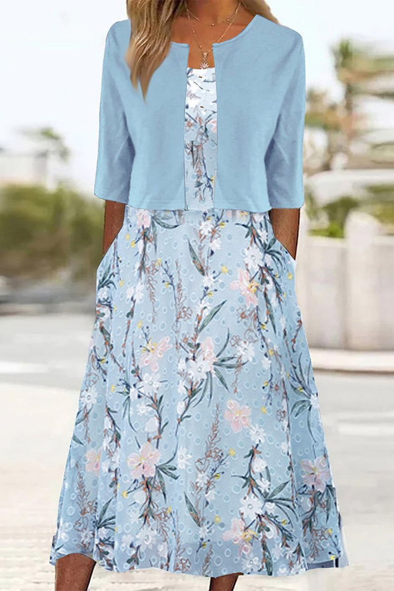 Greta Women's Floral Midi Dress | Cropped, Flared, 3/4 Sleeve