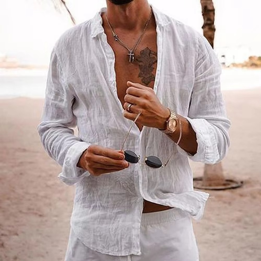 Rufus Men's Linen Shirt - fabric and finish detail