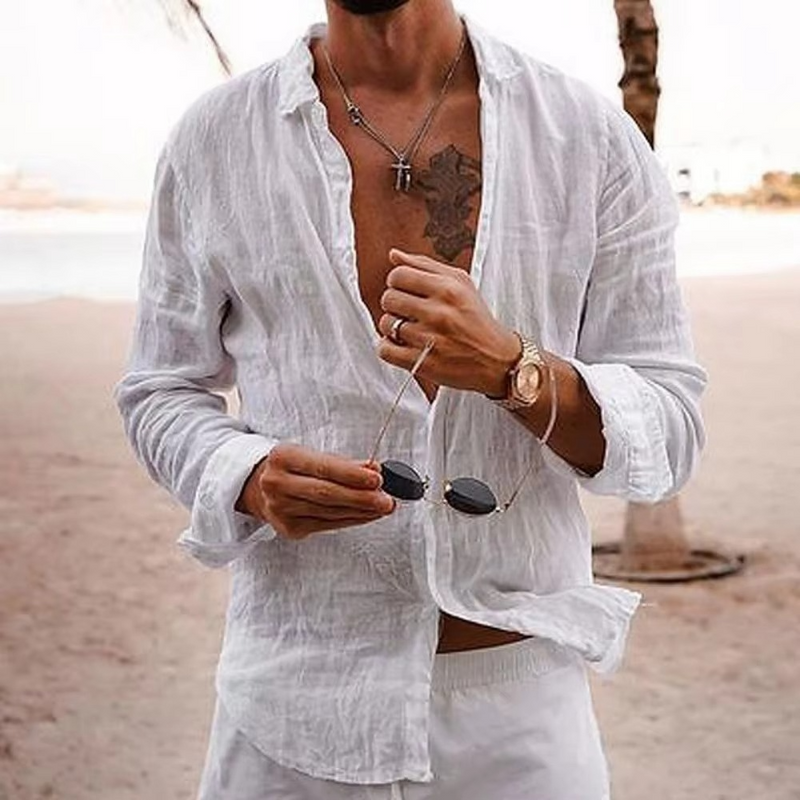 Rufus Men's Linen Shirt - fabric and finish detail