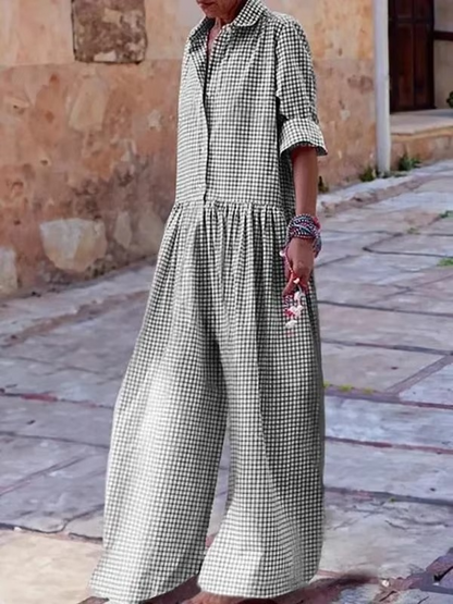 Nell Women's Wide Leg Jumpsuit - fabric and finish detail