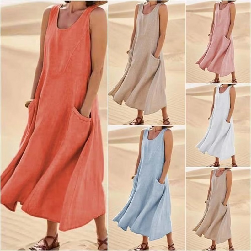 Romy Women's Linen Maxi Dress | Loose Fit, Cotton, Sleeveless
