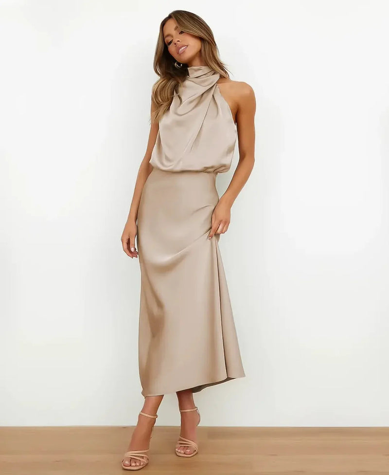 Kira Women's Midi Dress | Halter, Fitted, Draped