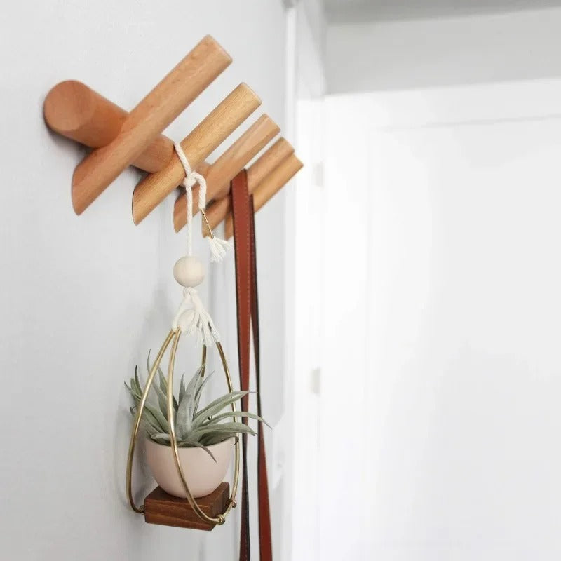 Solid Oak Wall Mounted Coat Rack with 4 or 5 Pegs – Scandinavian Minimalist Coat Hooks for Wall Organizer 0