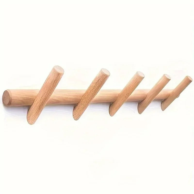 Solid Oak Wall Mounted Coat Rack with 4 or 5 Pegs – Scandinavian Minimalist Coat Hooks for Wall Organizer 3