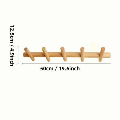 Solid Oak Wall Mounted Coat Rack with 4 or 5 Pegs – Scandinavian Minimalist Coat Hooks for Wall Organizer 4