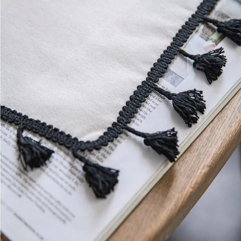 Solstice Loom Artisan Tassel Curtain | Embroidered Grid, Blackout