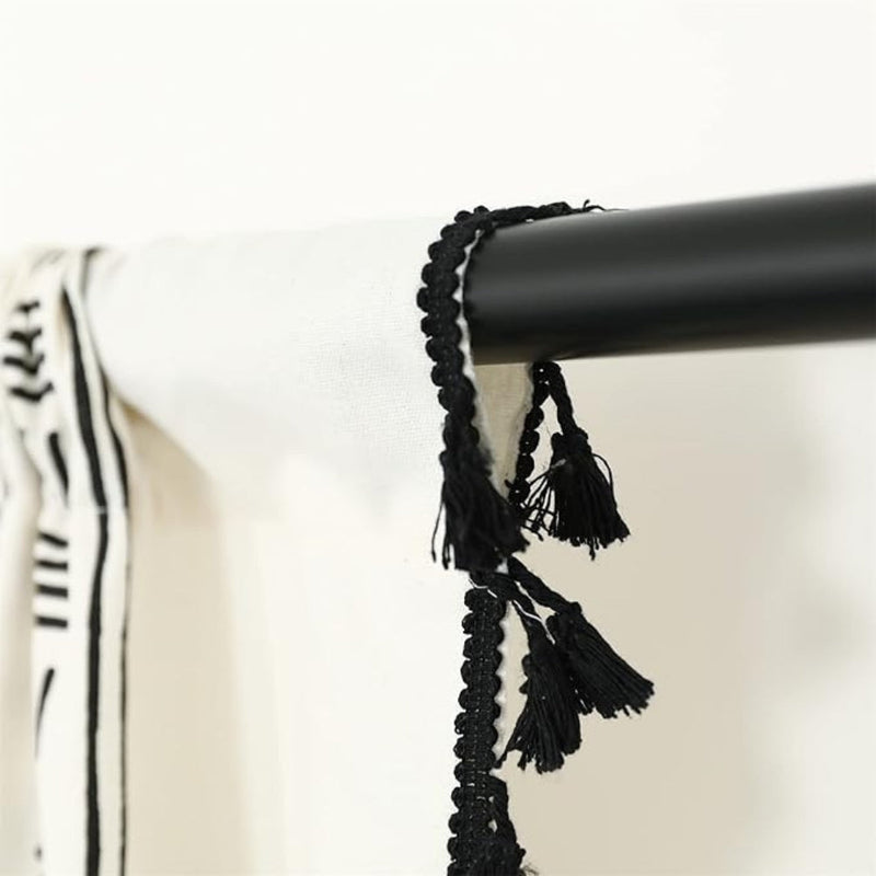 Solstice Loom Artisan Tassel Curtain | Embroidered Grid, Blackout