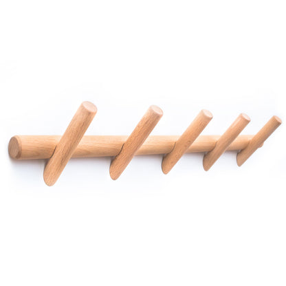 Stylish Wall Mounted Coat Rack with 5 Hooks – Natural Beechwood Hanger for Entryway, Bathroom, and Versatile Home Storage 2
