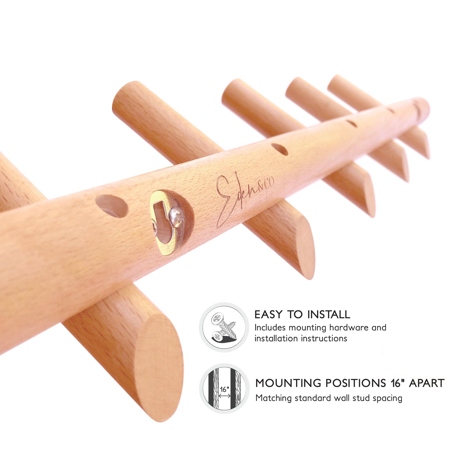 Stylish Wall Mounted Coat Rack with 5 Hooks – Natural Beechwood Hanger for Entryway, Bathroom, and Versatile Home Storage 3