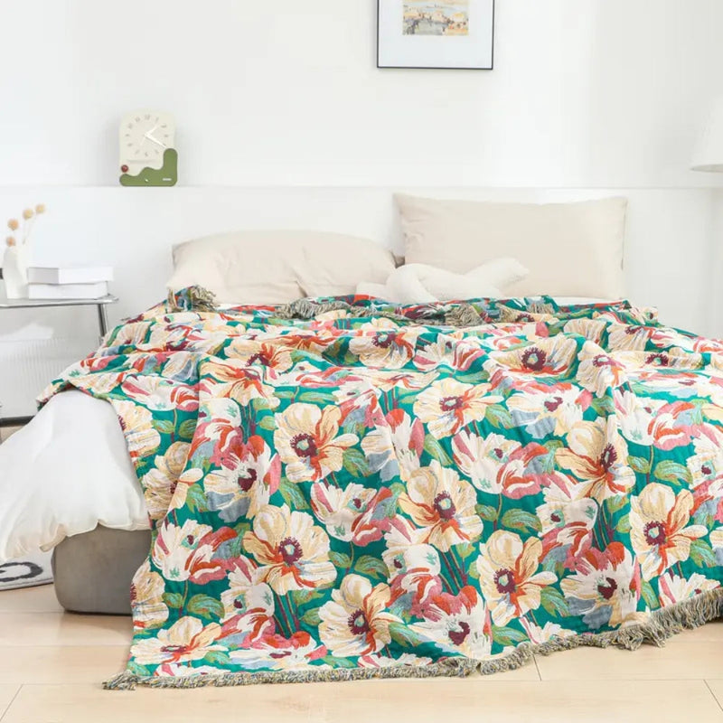 Kestrel Sunlit Floral Tassel Cotton Blanket | Cotton, Tassel Trim