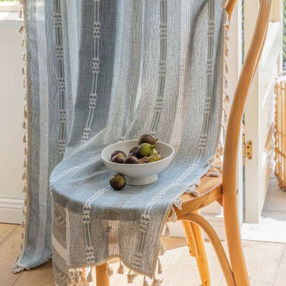Sunlit Stripes Sheer Tassel Curtain | Hollow-Out Weave, Airy
