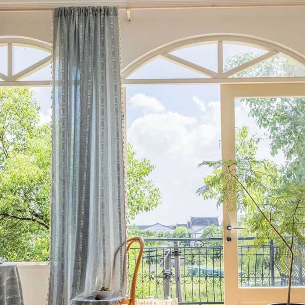 Sunlit Stripes Sheer Tassel Curtain | Hollow-Out Weave, Airy
