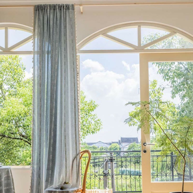 Sunlit Stripes Sheer Tassel Curtain | Hollow-Out Weave, Airy