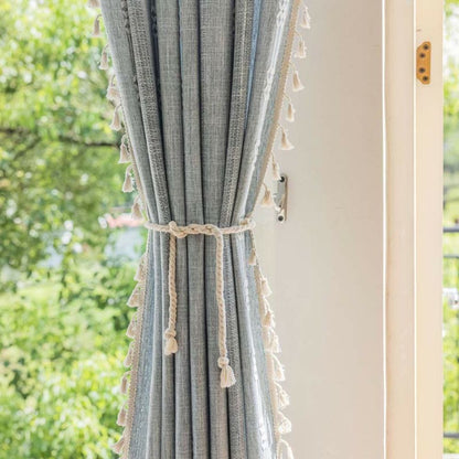 Sunlit Stripes Sheer Tassel Curtain | Hollow-Out Weave, Airy