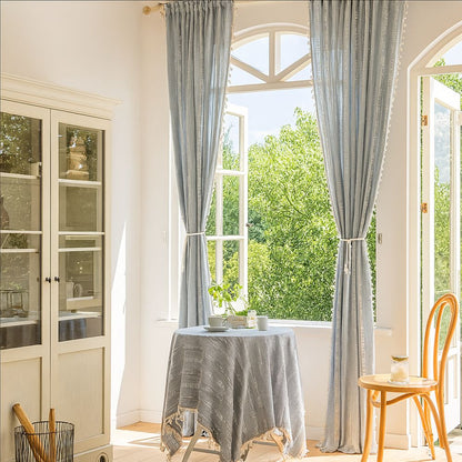 Sunlit Stripes Sheer Tassel Curtain | Hollow-Out Weave, Airy