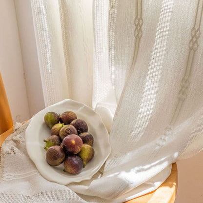 Sunlit Stripes Sheer Tassel Curtain | Hollow-Out Weave, Airy