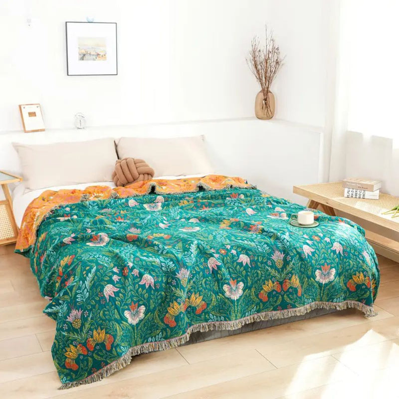 Ember Sunset Forest Cotton Blanket | Cotton, Year-Round