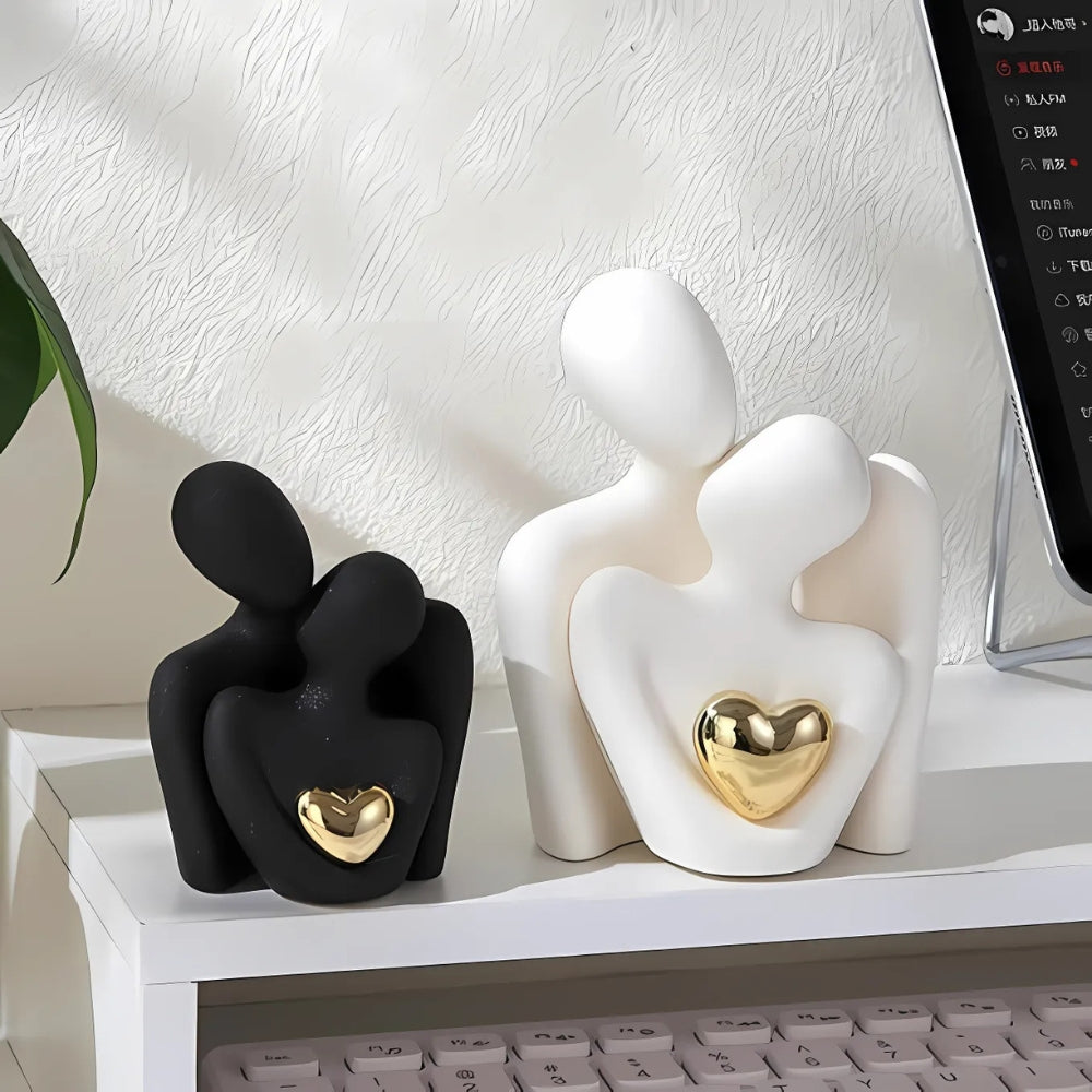 Abstract Lovers Resin Figurine | Golden Heart, Shelf & Mantel Decor