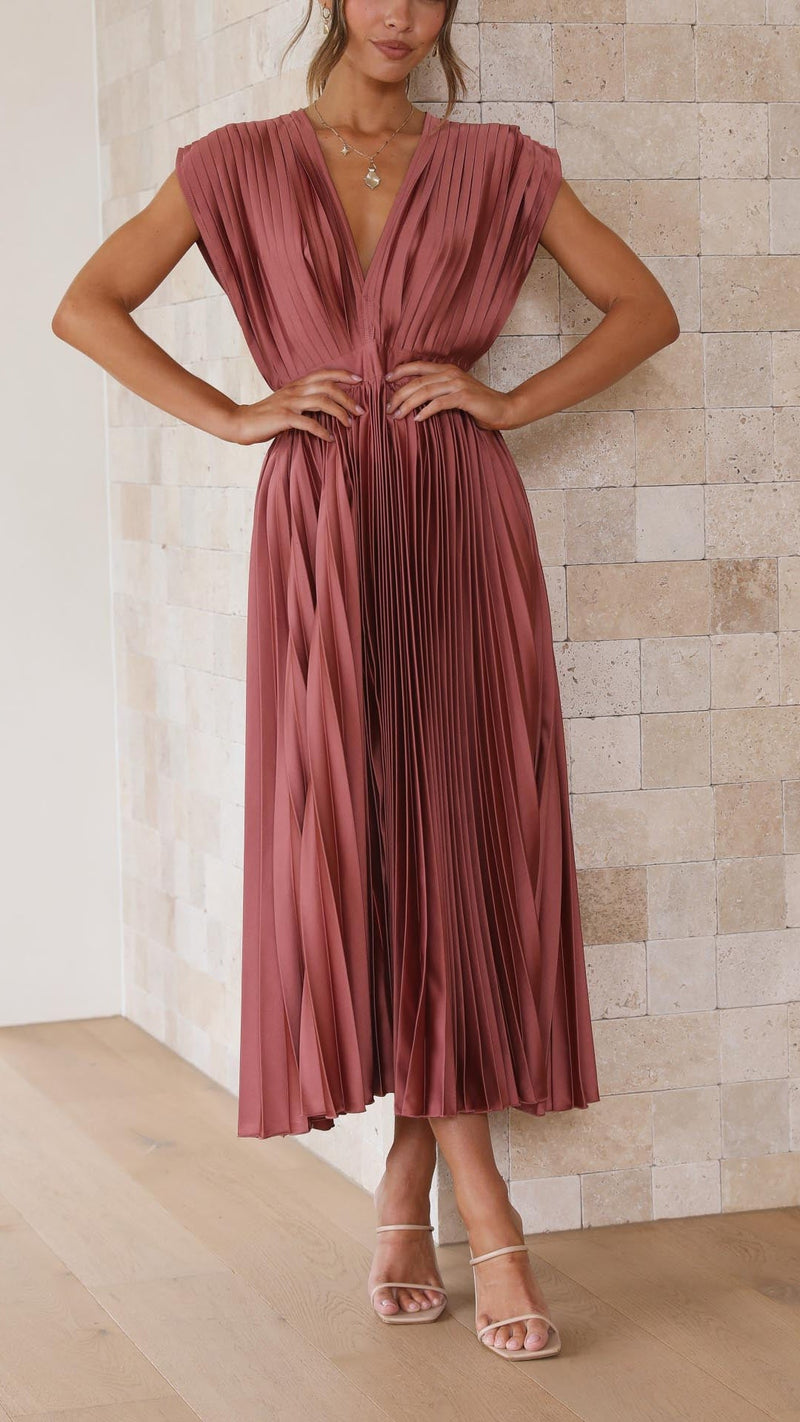 Colette Women's Pleated Maxi Dress | Draped, V-neck