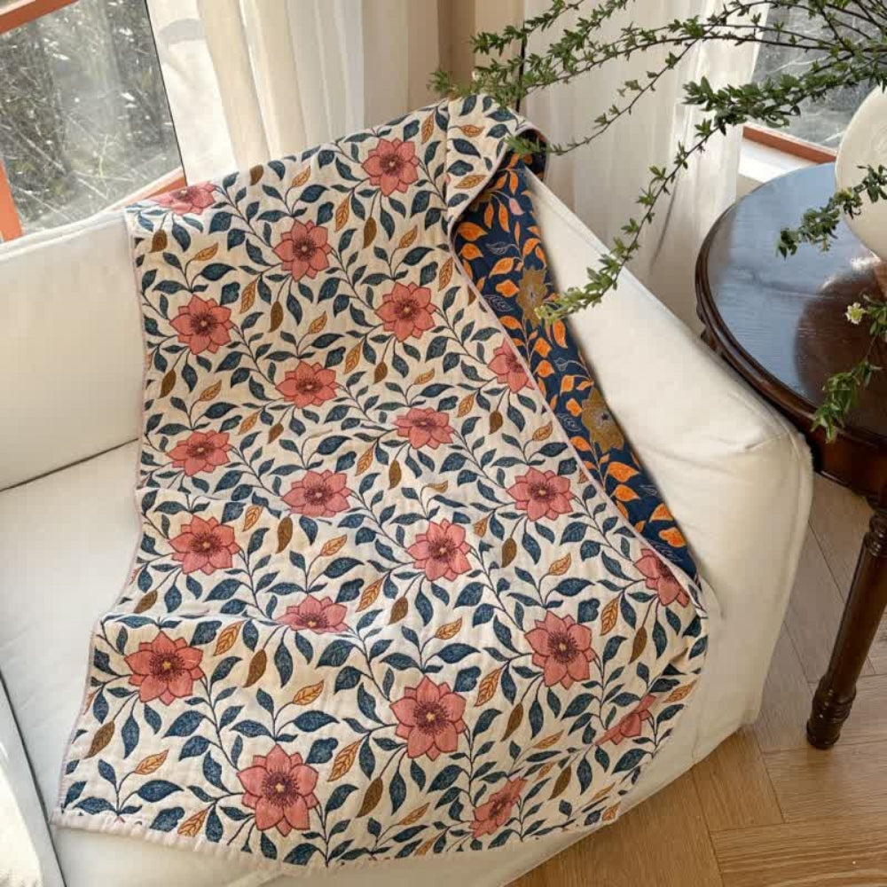Cotton Gauze Bath Towel | Floral Leaf Print