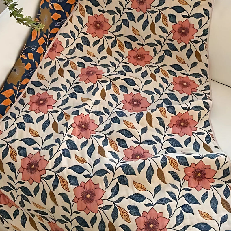 Cotton Gauze Bath Towel | Floral Leaf Print