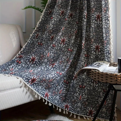 Thistle Ebonleaf Floral Tapestry Curtain | Garden Botanical, Semi-Blackout