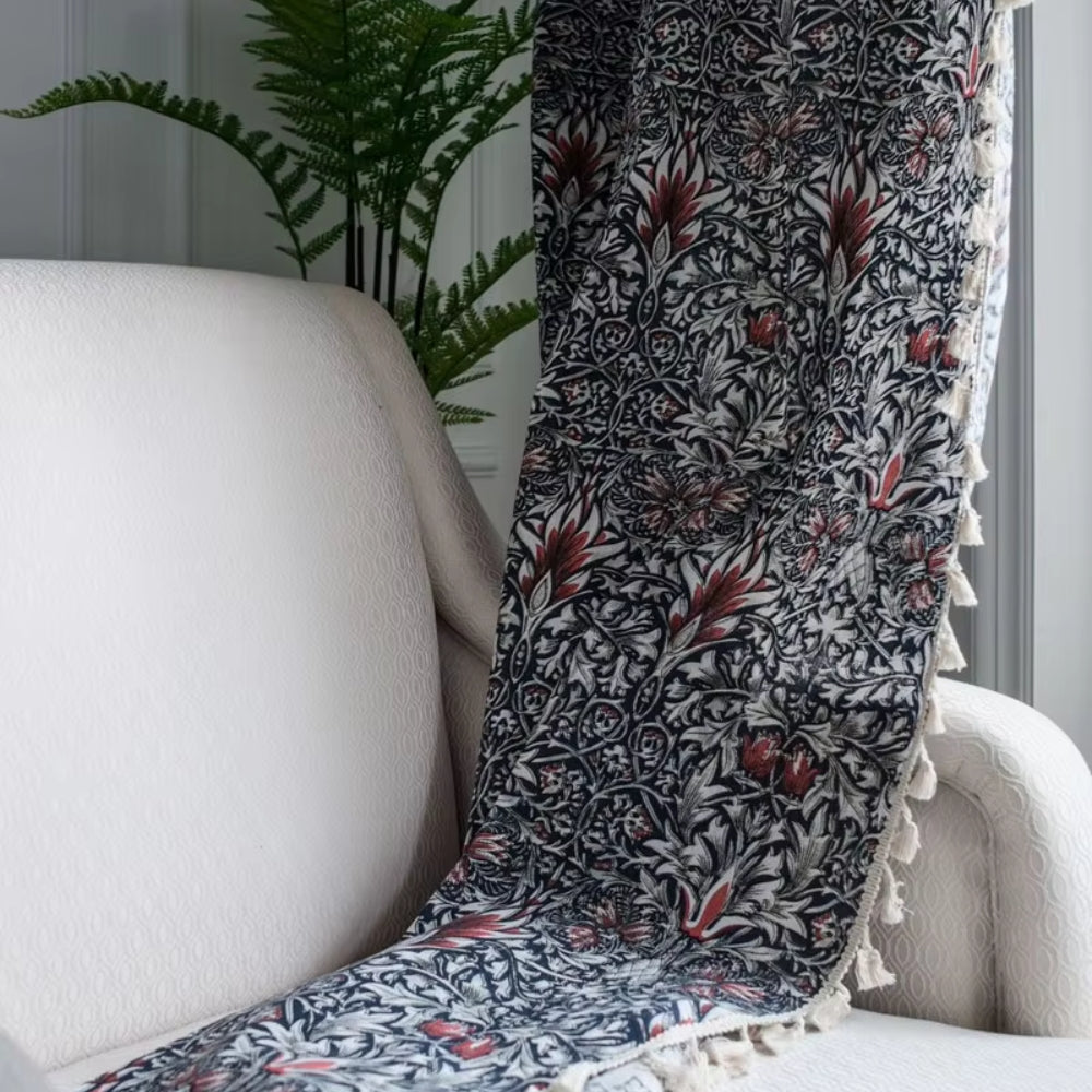 Thistle Ebonleaf Floral Tapestry Curtain | Garden Botanical, Semi-Blackout