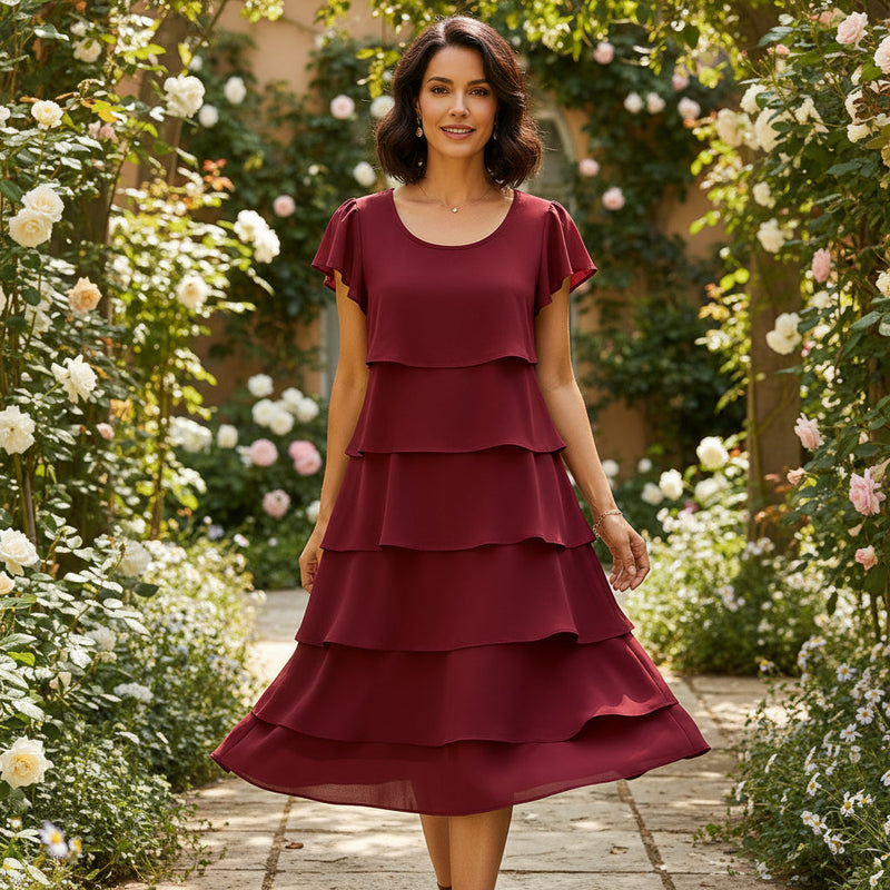 Robe cocktail pour femmes Lina | Manches volantées à étages, style léger d'été