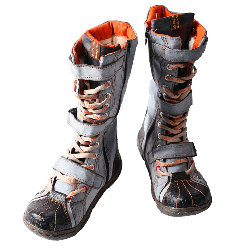 Tina Women's Flat Boots | Washed PU Leather, Plus Size 2