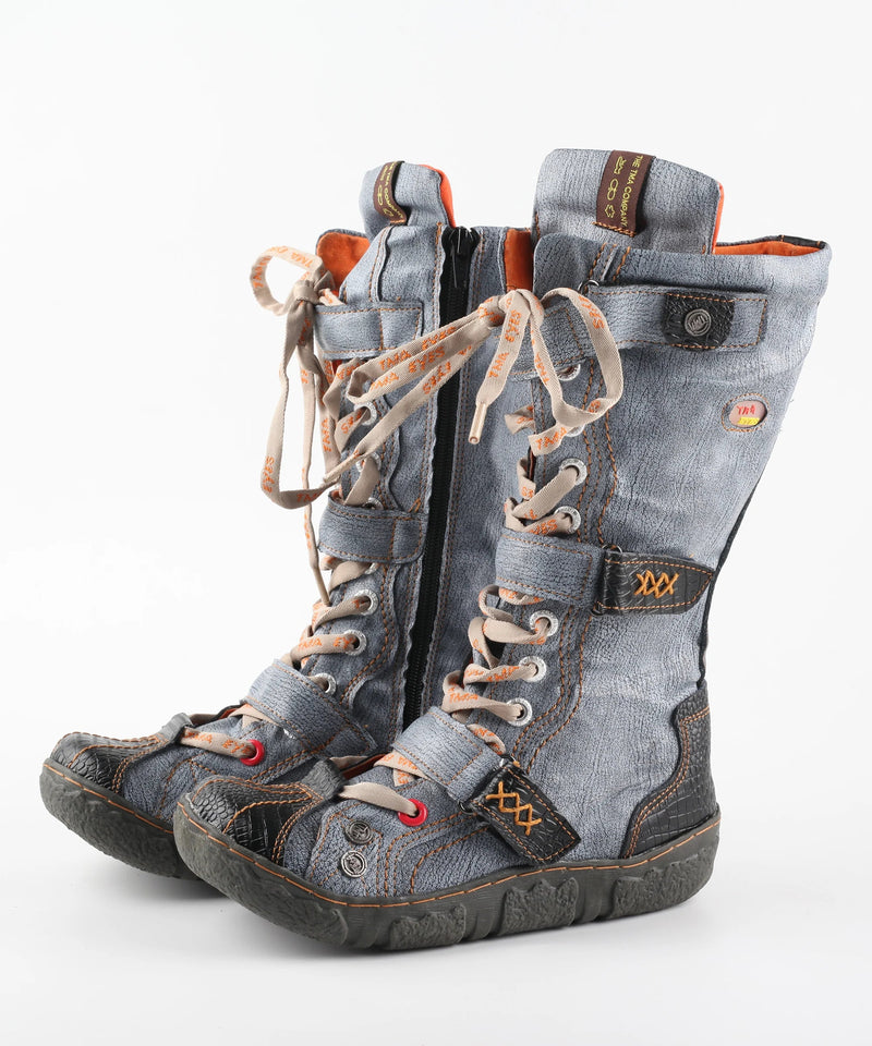 Tina Women's Flat Boots | Washed PU Leather, Plus Size 9
